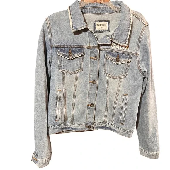 Lady Gaga Joanne Album Cover Denim Jacket Light Wash Blue Women XL Concert Merch - Picture 2 of 9